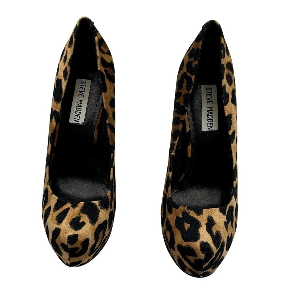 Steve Madden Nala Leopard Print‎ Stiletto Platform Pumps Heels Tan Brown Size 7